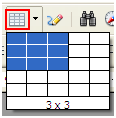 4.9.5 OpenOffice Writer 1. Klikk på ikonet Tabell på verktøylinjen Standard (Ctrl+f12). 2. Velg antall rader og kolonner. 4.