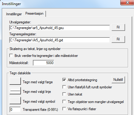 3.3.2. TEGN AR5 Skog og landskap har laget tegneregler for ajourhold av FKB-AR5 produktspesifikasjon 4.5. Utvalgsregister AR5_Ajourhold_45.gxu og tegneregelregister AR5_Ajourhold_45.