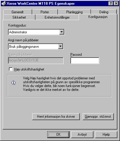 3 Bruk i Windows NT 4.0 Innstillinger i kategorien Konfigurasjon Denne delen beskriver innstillingene i kategorien Konfigurasjon.