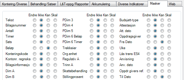 7. Avrunding, settes til 1 Fane for Masker 9. Settes til Kan på Beløp, Fra dato, Til dato Spesielle ting Landkode Landkode må være ifølge ISO-standard.