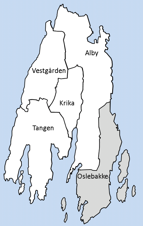 Oppdeling av Oslebakke fra 1800 til 1950 Jogeir Nicolai Stokland, mars 2015 Oslebakke har vært et økonomisk sentrum på Veierland gjennom store deler av seilskutetiden som varte fram til slutten av