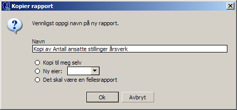 Ver.1.00 Side: 37 av 6 Kopiere og slette rapporter 6.1 Kopiere Når en kopierer kan en kopiere eksisterende rapport til seg selv for deretter å foreta endringer i den kopierte rapporten.