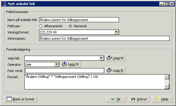 Ver.1.00 Side: 39 av Årslønn justert for stillingsprosent. Dette feltet finnes på Stillingsbildet til høyre for Årslønn, og viser årslønna justert med stillingsprosenten.