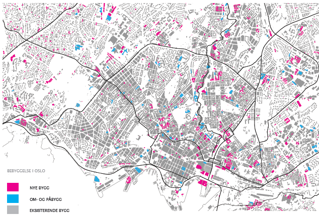 og eksisterende bebyggelse i Oslo og nybygg som er registrert i matrikkelen mellom 2000 og 2010.