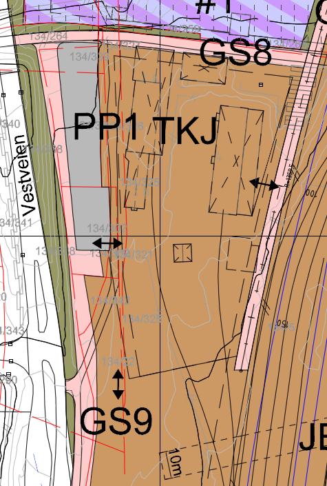 Figur 8 Jernbaneveien med og uten fortau. Plan til offentlig ettersyn til venstre, til sluttbehandling i midten. 6.