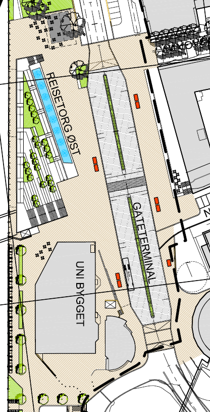 7.2.5 Utforming av reisetorg Kap. 4.4 redegjør for de ulike alternativer som har vært utredet for bussløsning på gateterminalen, og den prosess som har vært gjennomført.