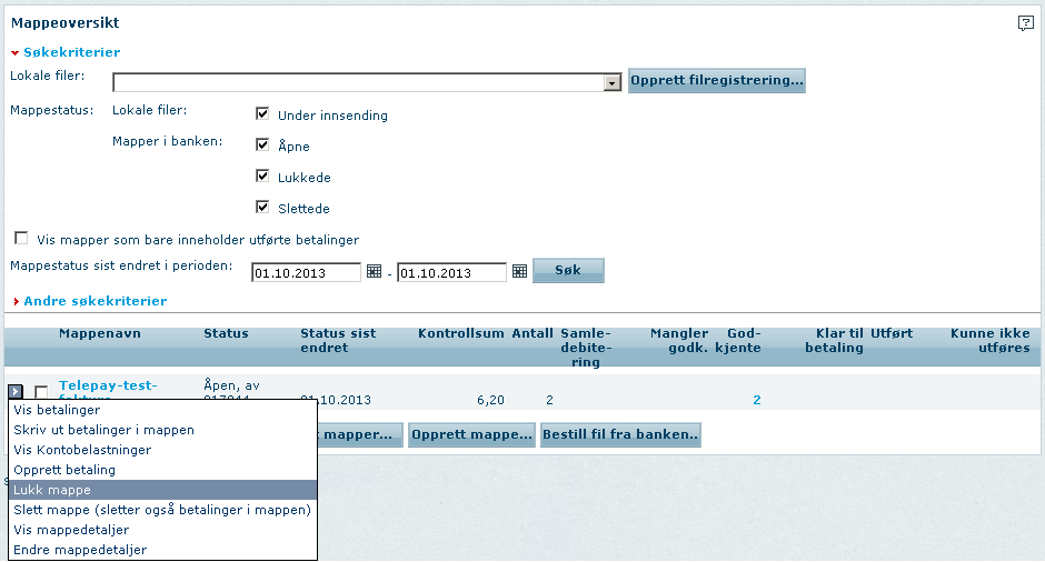 Vis filer til banken Overføringstiden avhenger bl.a. av filens størrelse og hastigheten på din internettforbindelse. Du vil derfor kunne oppleve at filen får status Under innsending av xxxxxx.