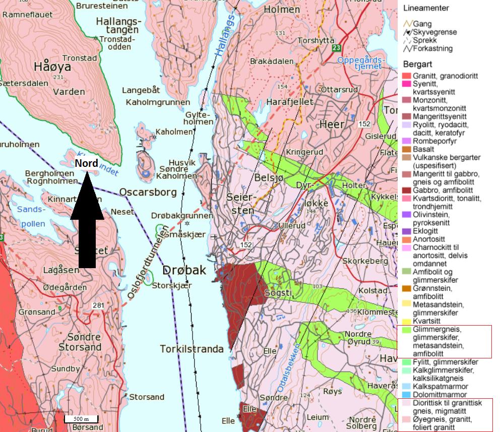 Beskrivelse av tiltaket Figur 3-10. Berggrunnskart over prosjektområdet (N250). Lastet ned 17.10.2013 fra: http://geo.ngu.no/kart/berggrunn.