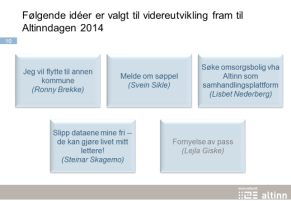 Innovasjonstrakten 17 De 5 utvalgte ideer fra første runde er i fasen «Pilot