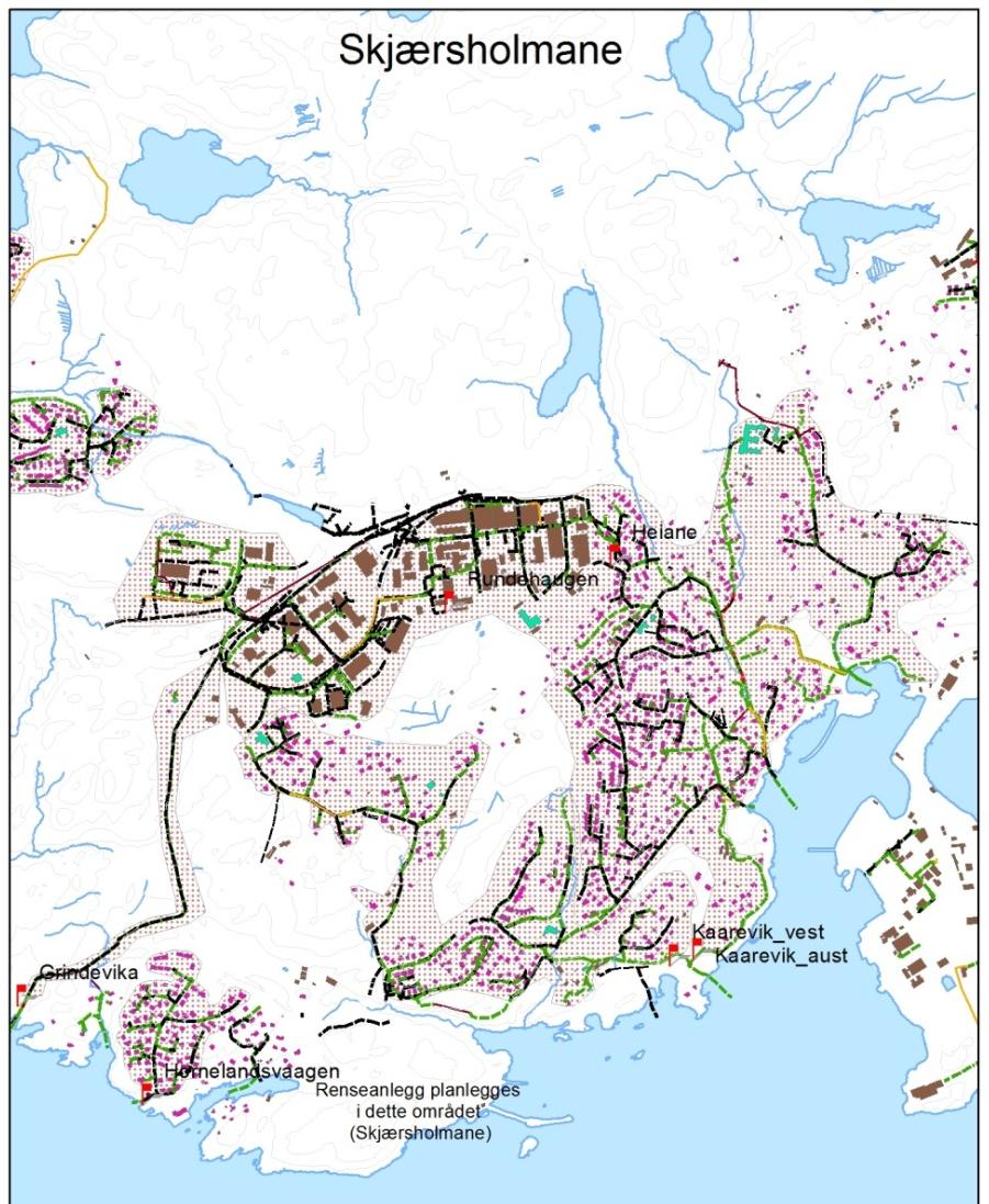 Figur 5: Målepunkt og tilrenningsareal, Skjærsholmane.