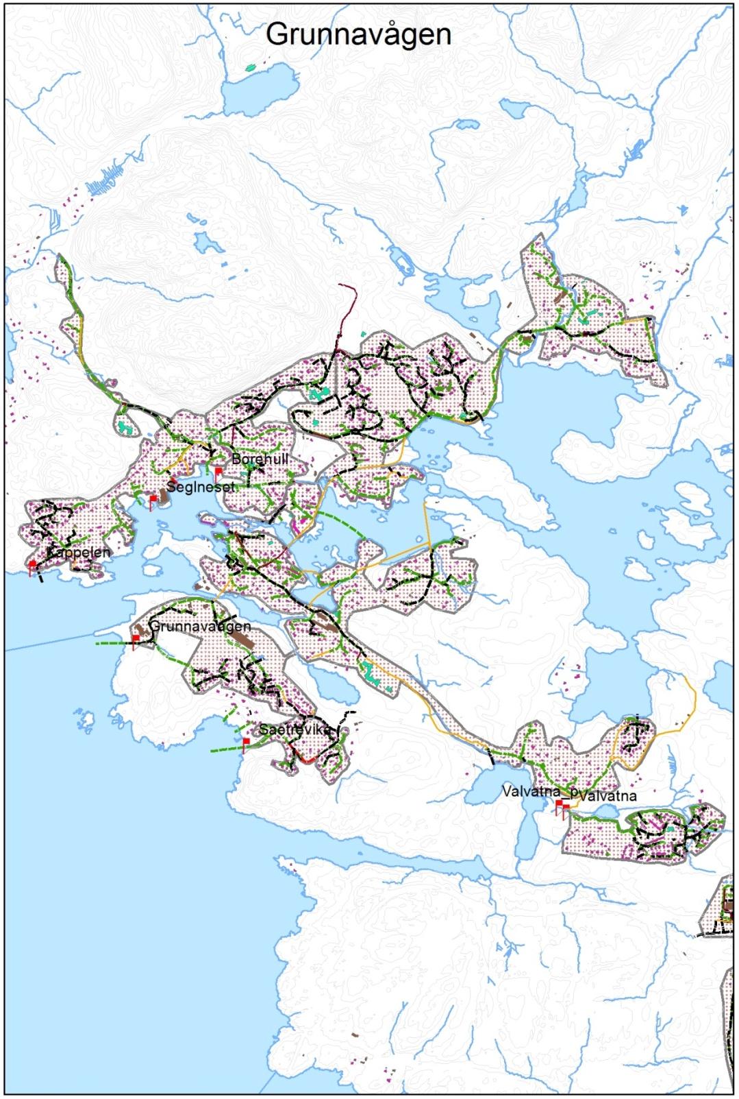 Figur 6: Målepunkt og tilrenningsareal, Grunnavågen.