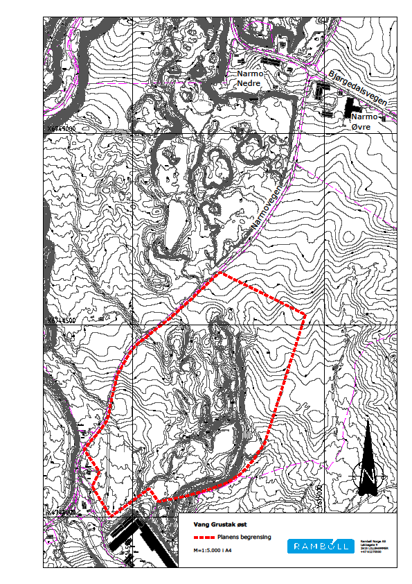 PLANBESKRIVELSE MED KONSEKVENSUTREDNING 21 (47) 5.4 Planens avgrensning Planen avgrenses av Narmovegen i vest.