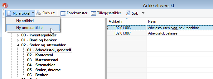 Du kan deretter eksportere artikler til et NS3459 format fra Rapporter og Eksporter->Andre eksporter->artikler NS3459. 10.6.