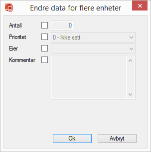 Flytt forekomst Flytter valgt forekomst til et valgfritt annet rom. All forekomstdata vil også flyttes med forekomsten.