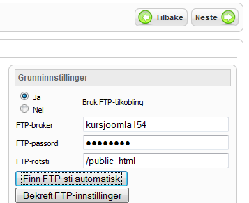 Steg 4 Database Fyll inn fra utdelt skjema Neste Steg 5 FTP Fyll inn info fra