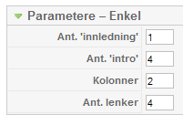 Innstillinger førsteside Frontpage Under Menyer Hovedmeny vil du finne artikkelen Forsiden Trykk på lenka her: Home Type layout, her: blog Parametere Enkel Innledning antall artikler som vises i full