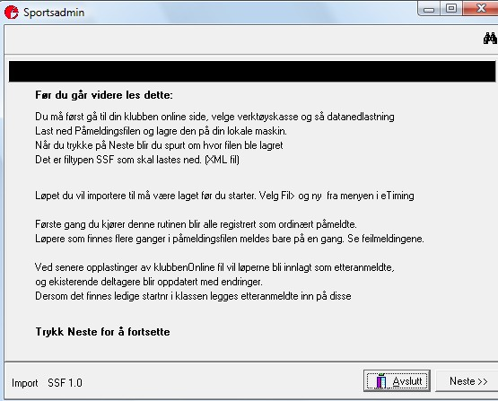 Merk at du kan gjøre tilsvarende import fra Excel, men at formatet på excelarket IKKE er det samme som sportsadmin eksporterer.