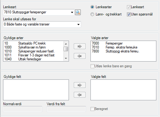 Generelt om lenkearter Lenking av arter løses som en funksjon som gir en forenklet registrering. En lenke utløser et sett transaksjoner som etter utløsning behandles som om de var registrert manuelt.