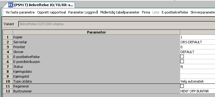 RAPPORTBESTILLING Parameter Regenerer Beskrivelse Krysses av dersom du ønsker å kjøre ut tidligere bekreftede skjemaer.