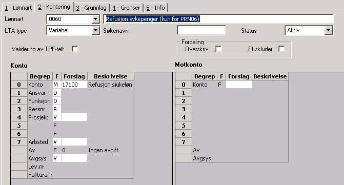 Skillekort Kontering: Her oppgis Konto for postering av refusjon (skal være en GL- konto).