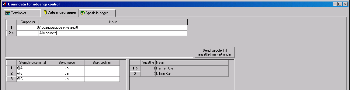 Viser terminalens aktuelle status. Forutsetningen er at WinTid er on-line, dvs. feltet Innlesning nederst i høyre hjørne av skjermen er grønt.