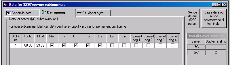 Dørkarm kontakt Hvis der er montert en karm kontakt er det mulig å gi alarm for, dør for lenge åpen, dør brutt opp, dør lukket igjen, dør ikke åpnet. Maksimum tid døren kan stå åpen.