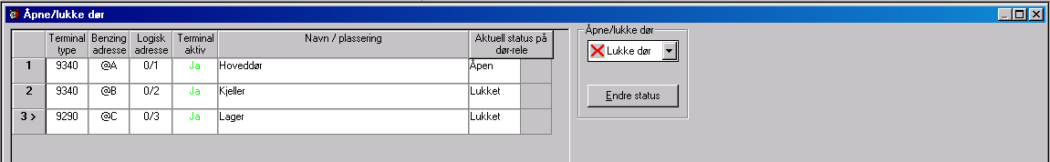 Atomatisk døråpning I dette bildet er det muligt å definere automatisk åpning og lukking av dører som er tilsluttet terminaler av typen Bedas 9220, 9340, 9260, 9360.