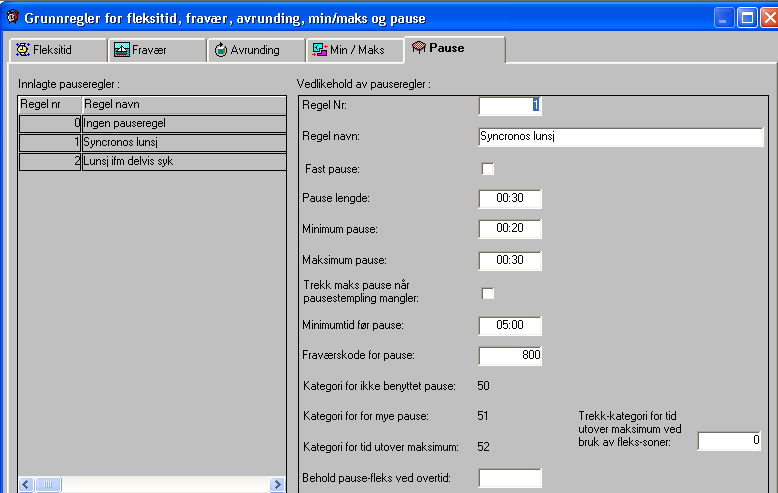 Hvor henvises det til pause? Når man lager beregningsskjema, setter man der hvilken pauseregel som skal benyttes for det beregningsskjemaet.
