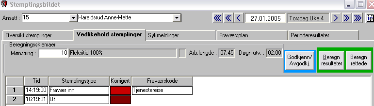 resultater som lørdag, søndag og fridager.) Du kan også fjerne godkjenningen ved å klikke i Godkjent status kolonnen.