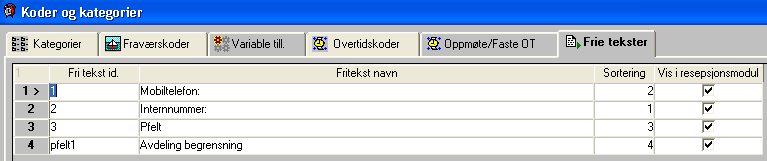 Frie tekster Koder og kategorier Hvilken hensikt/funksjon har skjermbildet Frie tekster?