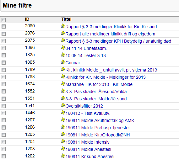 Mine filtre Vis skjulte filter Meldingsoversikt Alle skjulte filter vises i