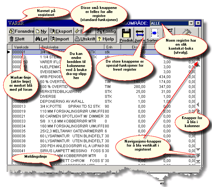 Registre 6 Registre Hele Cordel er bygd opp av ulike registre, og alle er stort sett like med tanke på basisutseende, behandlingsmåte og funksjonalitet.