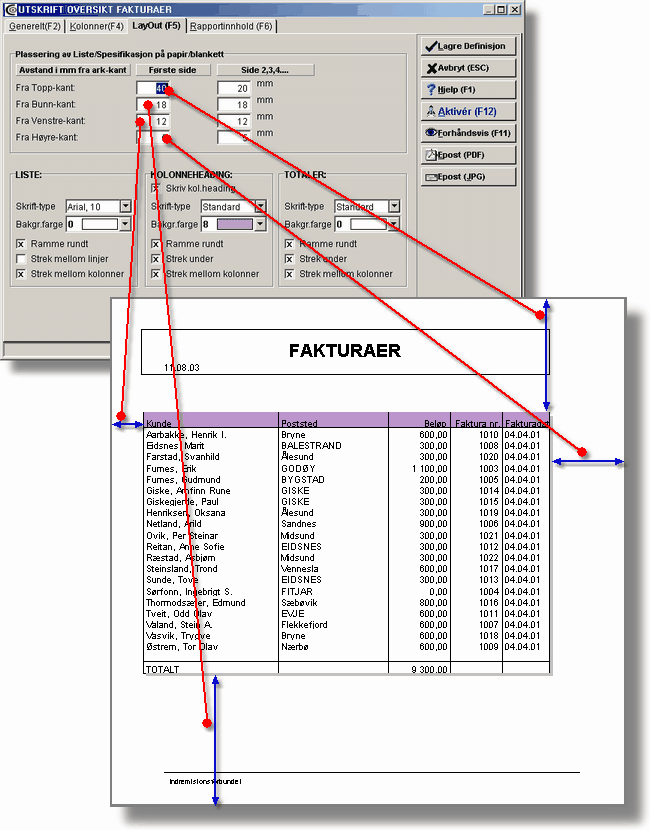 Rapporter 7.9 Layout I dette skillearket kan du sette marger, fargebruk og hvilke streker som skal tegnes.