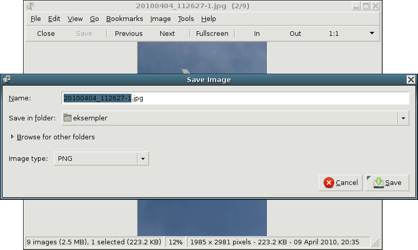 Eksport av bilde til PNG med gthumb (Linux/Unix) gthumb (Lightweight image editor for Gnome) skrevet av Paolo Bacchilega er en del av Gnome grensesnittet for Linux og kan installeres i andre