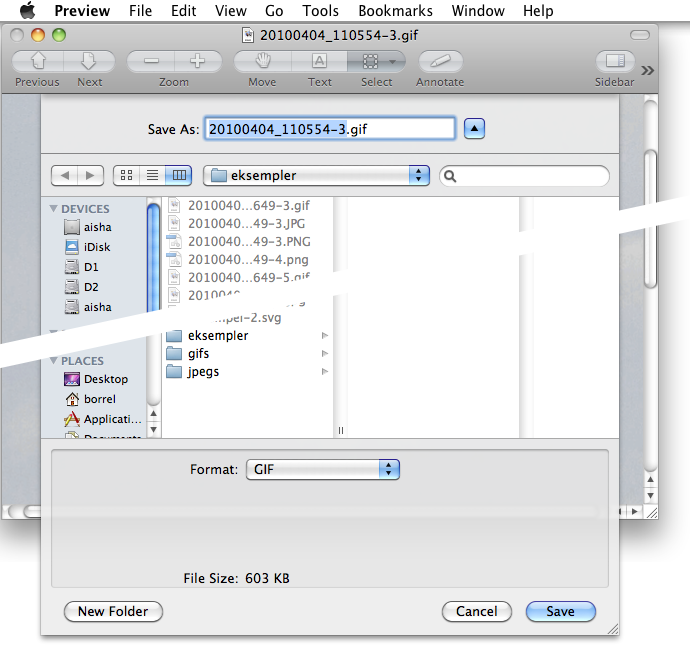 Eksport av bilde til GIF med Preview (Mac) Eksport av bilde til GIF (.gif) med Preview. 1. Åpne bildet du vil lagre eller eksportere i Preview. 2. Velg menyen File > Save As.