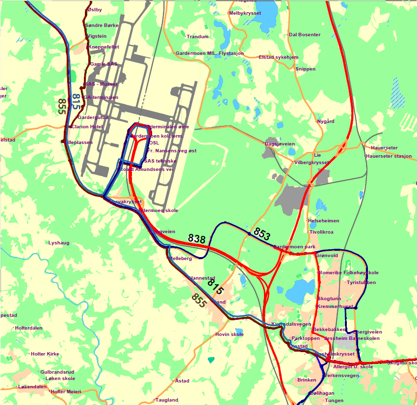 Områderegulering for Oslo lufthavn, Gardermoen 42 bedre tilrettelagt bussystem med bl.a. ekspressbusser på aksen Jessheim Gardermoen Næringspark Gardermoen vil være en naturlig stamme i dette systemet.