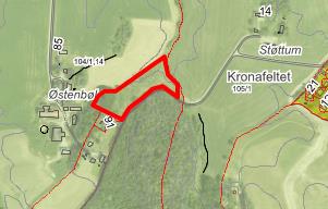 40 Østenbøl (del av gnr/bnr 104/1) Gjeldende formål: Landbruk, natur, friluftsliv Gjeldende forhold: Avvirket/nyplantet skog Foreslått formål: Bolig Arealstørrelse: ca 11 daa Boligpotensiale: 10