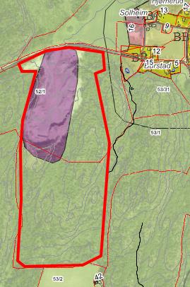 54 Heier pukkverk (del av gnr/bnr 52/1 og 53/1) Gjeldende formål: Masseuttak/landbruk, natur og friluftsliv Gjeldende forhold: Skog Foreslått formål: Område for råstoffutvinning (masseuttak)