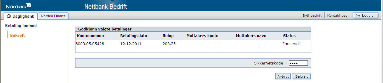 Når du skal søke opp en innsendt fil må du markere kontonummeret. Deretter settes en markering i ønsket valg i status. Velg deretter betalingsdato.