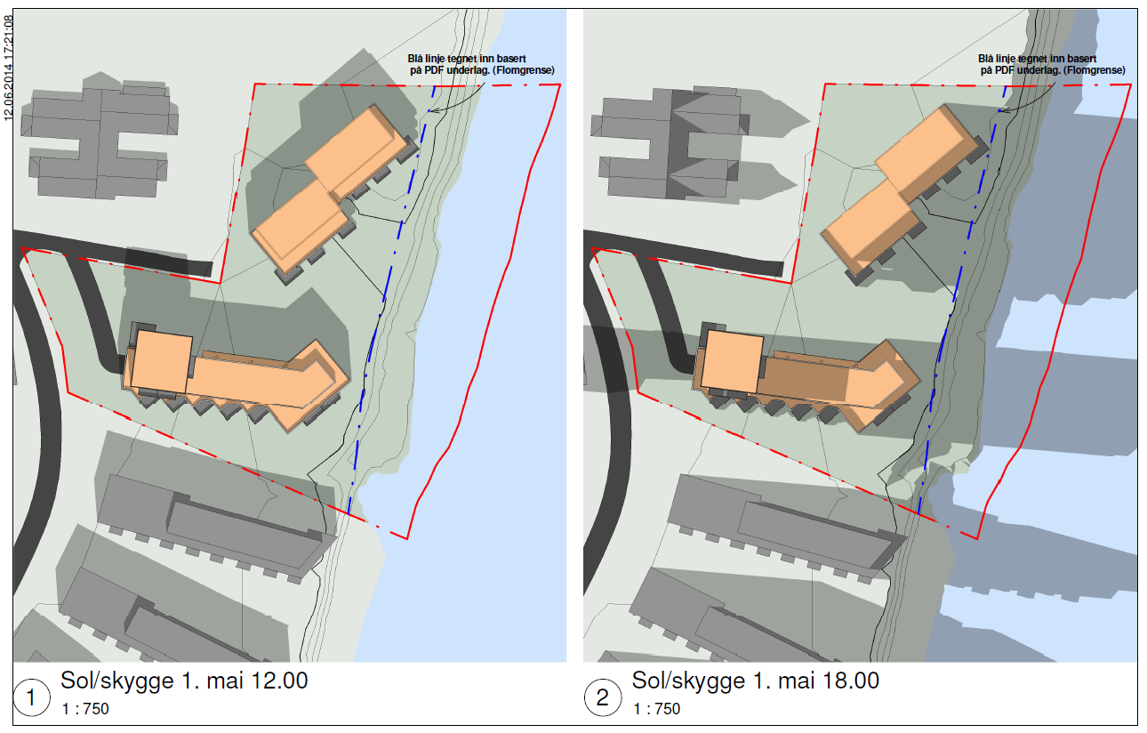 Detaljregulering ROSENBERG PARK gnr 21 bnr 16 6.3 Solforhold Under er vist slagskygge fra planlagt bebyggelse i sommerhalvåret.