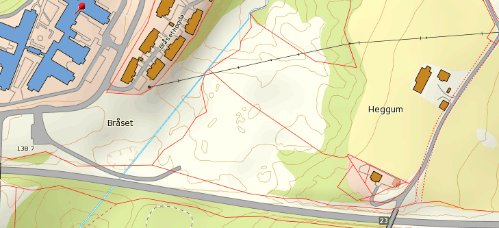 ROS-ANALYSE REGULERINGSPLAN FOR BRÅSET ØST, RØYKEN KOMMUNE 11 Figur 6. Planområdet som viser høyspentlinje 5.2.7 Trafikkuhell Trafikkuhell omfatter endring i risiko for kjørende og gående.