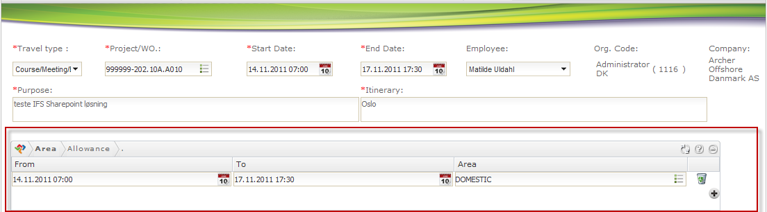 Travel Expense Details Reiseregning Detaljer Define Start and end dates with time (calendar will display when clikcing in the dates field) Define Purpose of travel Define travel route.
