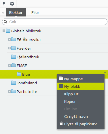 Blokkene kan brukes på en eller flere sider. Obs! En endring av en blokk påvirker alle sidene på webområdet hvor den brukes. Hvordan lage en blokk 1. Åpne biblioteket 2.