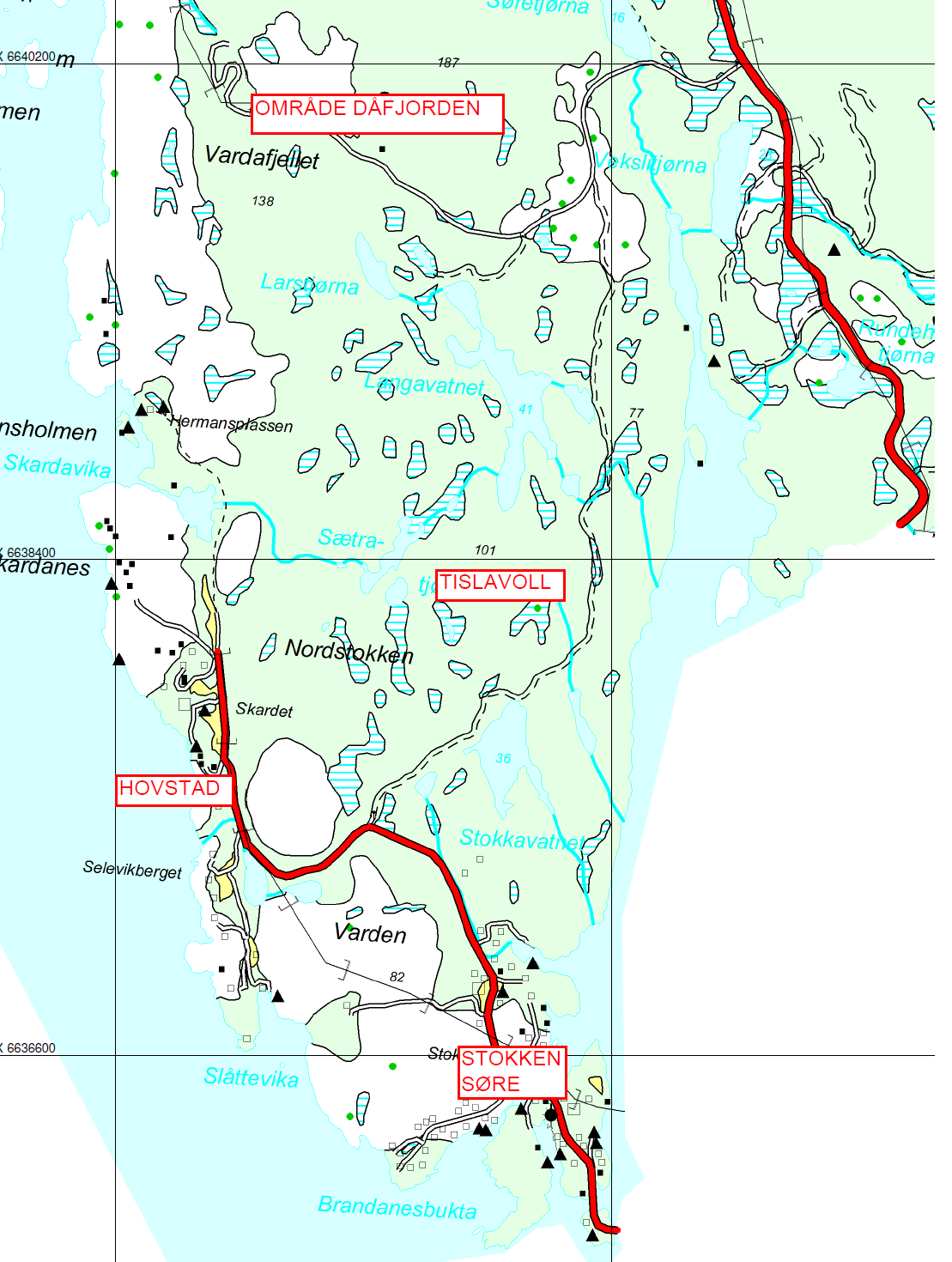 OMRÅDE DÅFJORDEN Område Dåfjorden består av gardar 53 Stokken søre, del av 50 Hovstad og del av Tislavoll.