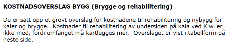 Vedlegg til bystyrevedtaket Kostnadsoverslaget er gjort av konsulentselskap og viser tall eksklusiv merverdiavgift.