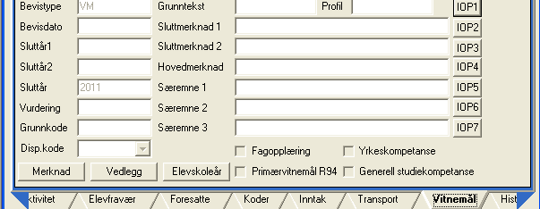 Variabel Feltnavn Definisjon Gyldige koder Utfyllende kommentar Hvor plassert i EXTENS Bevistype Bevistype Viser hvilken bevistype studenten har fått på opplæringen.