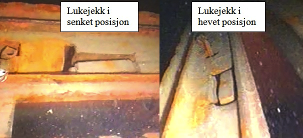 Figur 29: Bildet til venstre viser en av lukejekkene på babord side. Bildet til høyre viser en av lukejekkene på styrbord side.