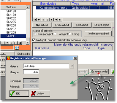 Daglig bruk av programmet 17 Begynn å skriv inn navnet på materialet, og programmet slår automatisk opp. Dersom du vet materialmengden, kan du registrere denne nå.