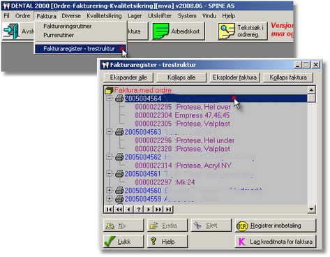 Referanse ordre/fakturering 37 Fakturaregister - trestruktur Under dette menyvalget finner du fakturaregisteret lagt ut som en trestruktur (tilsvarende med filbehandler/utforsker i Windows).