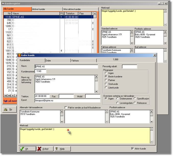 Referanse ordre/fakturering 43 Kunderegister Her registrerer du alle kundene dine.
